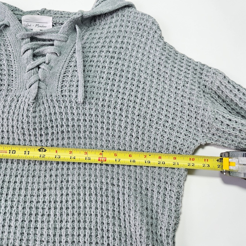Oak + Meadow Hoodie Sweater Small S Green Waffle Knit‎ Lace Up Hooded Oversized - Picture 8 of 9